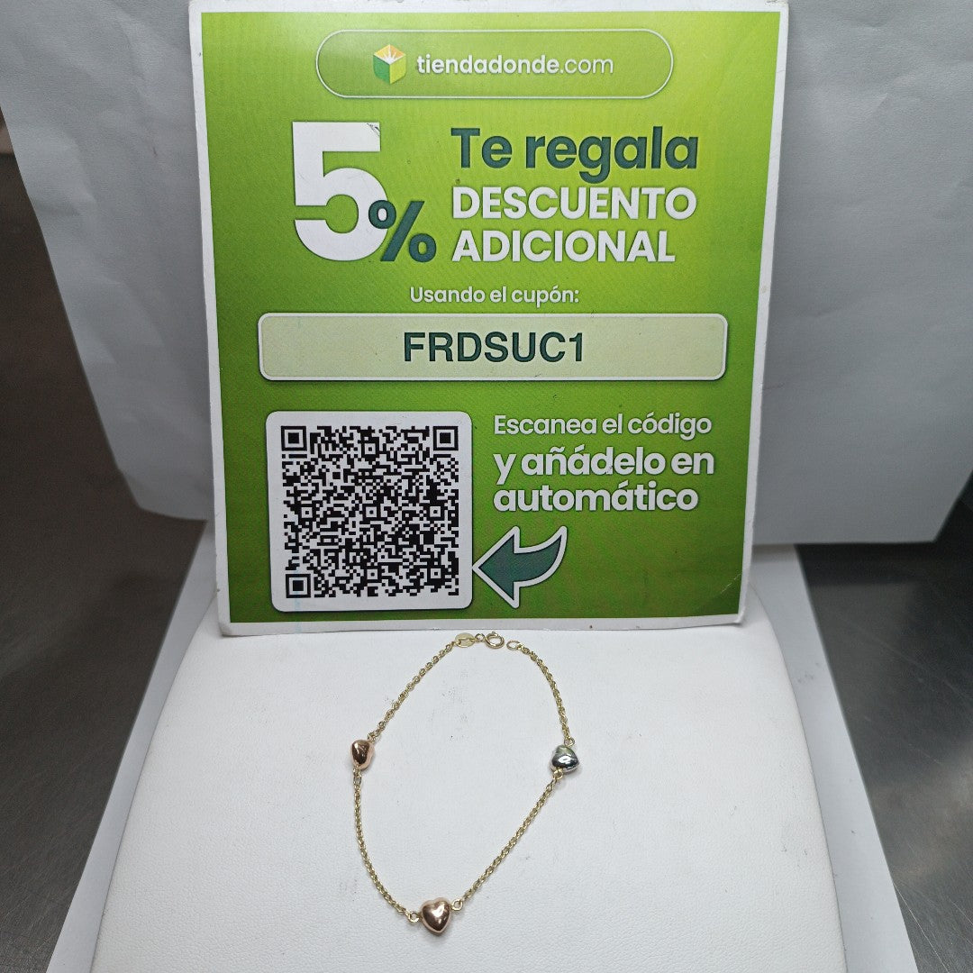 PULSERA ESP CON CORAZONES COMBINADOS 14K 18 CM 1.6 GR (NUEVO)