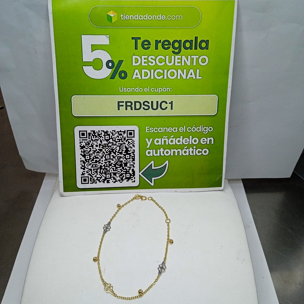PULSERA ESPECIAL CON TREBOL 14K 18 CM 1.8 GR (NUEVO)