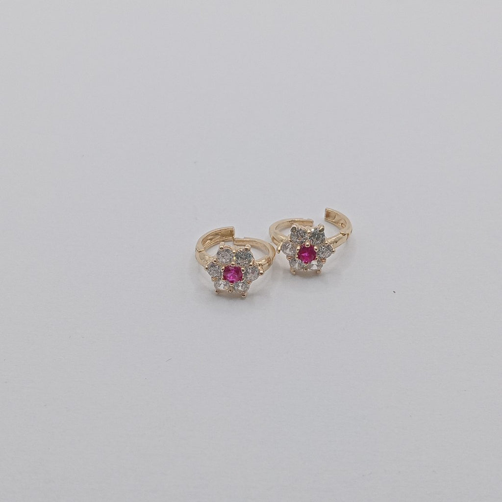ARETES HUGGIES CON CIRCONIAS Y PIEDRA DE COLOR 14K 1.8 GR (NUEVO)