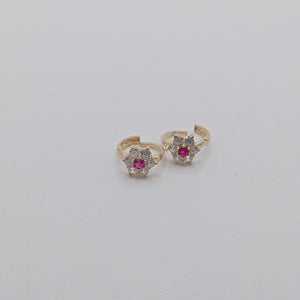 ARETES HUGGIES CON CIRCONIAS Y PIEDRA DE COLOR 14K 1.8 GR (NUEVO)