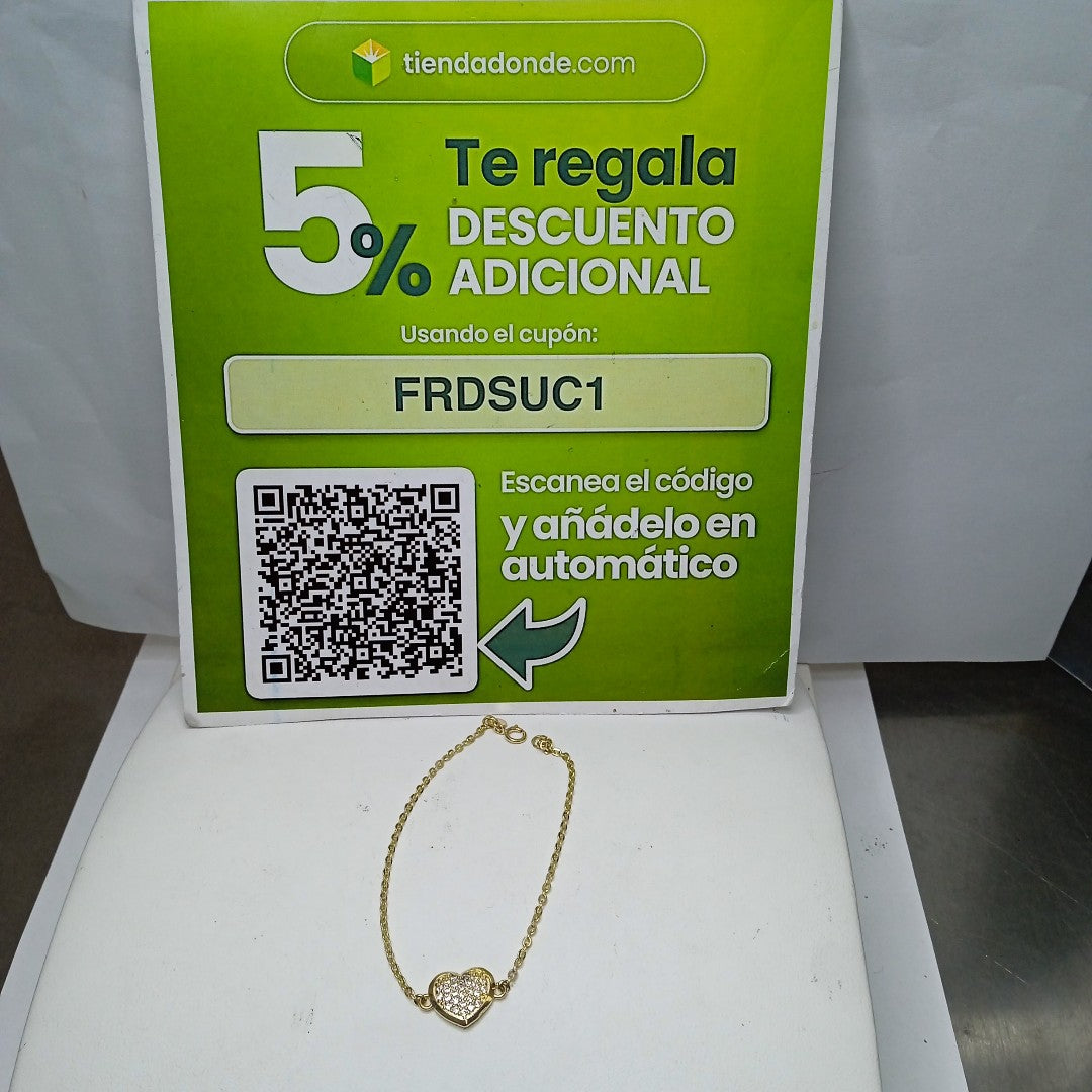 PULSERA TEJIDO ESPECIAL C CORAZON CIRCONIAS 14K 18 CM 2 GR (NUEVO)