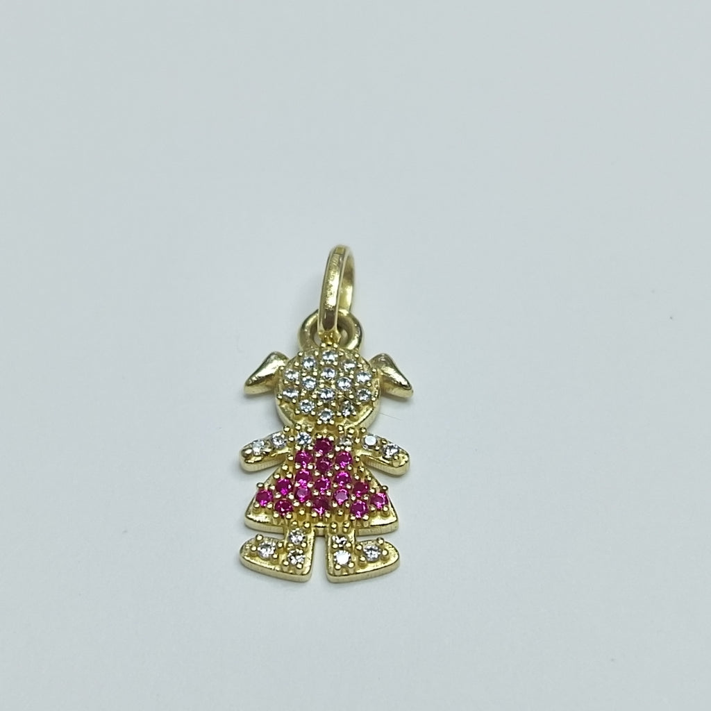 DIJE NIÑA CON CIRCONIAS Y PIEDRAS DE COLOR 10K 1.1 GR (NUEVO)