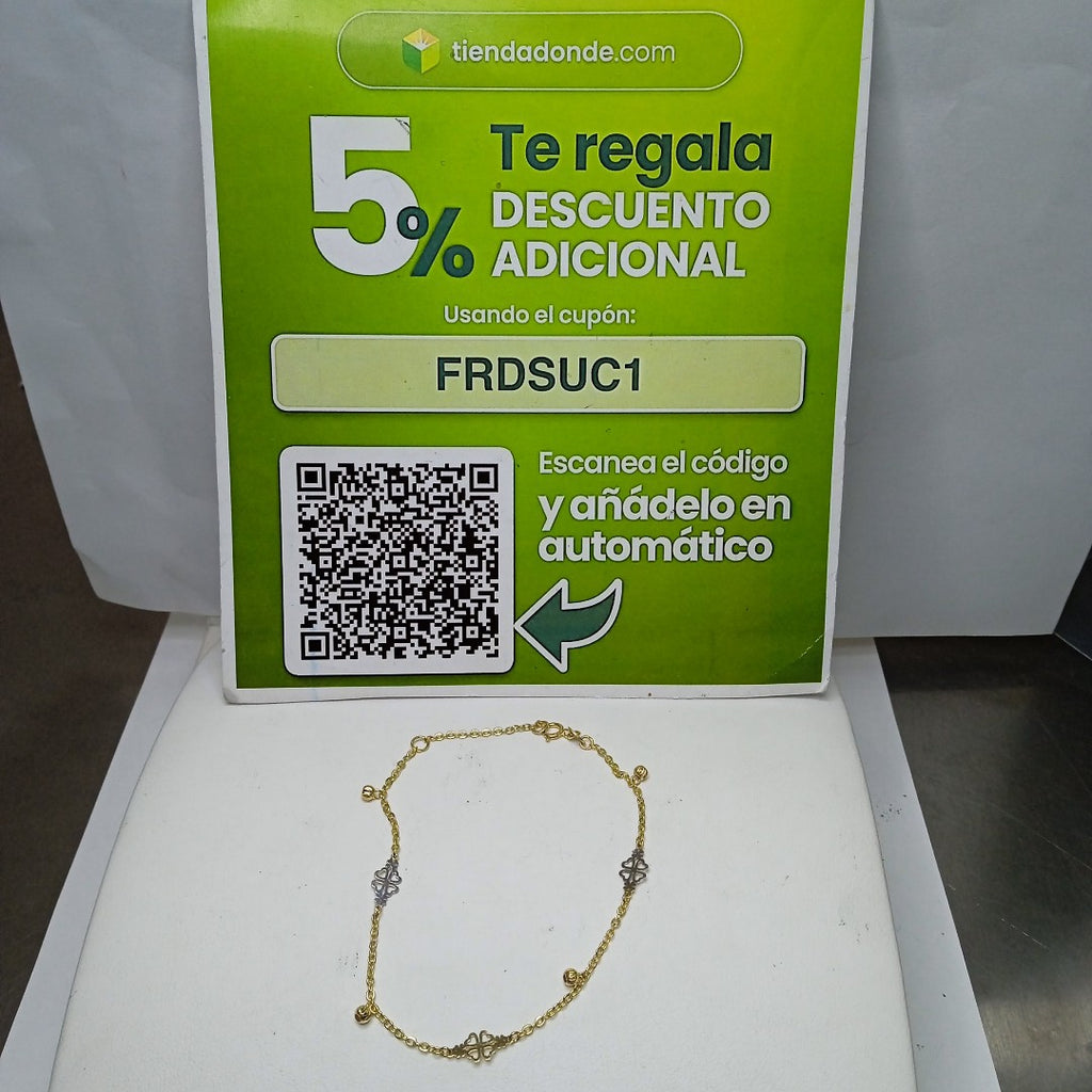 PULSERA ESPECIAL CON TREBOL 14K 18 CM 1.8 GR (NUEVO)