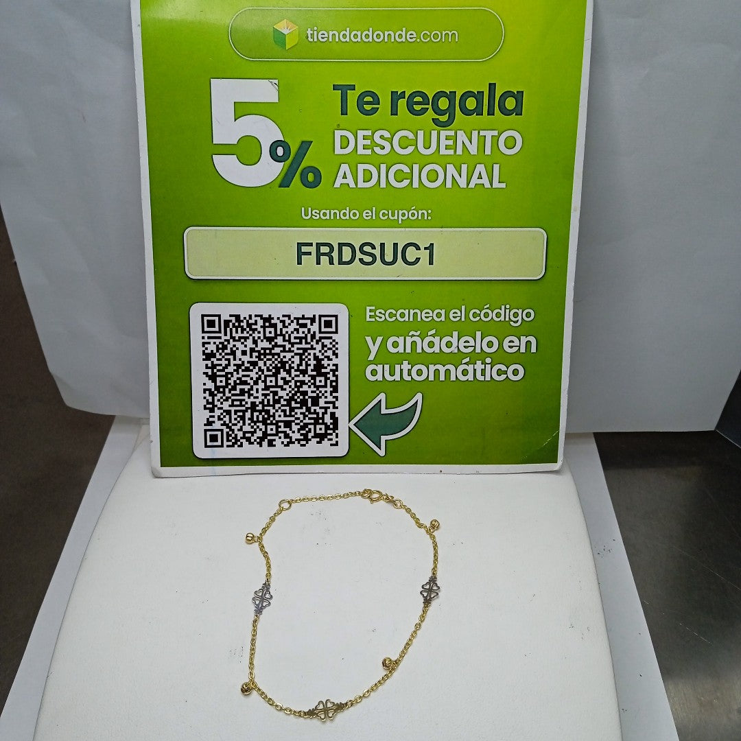 PULSERA ESPECIAL CON TREBOL 14K 18 CM 1.8 GR (NUEVO)
