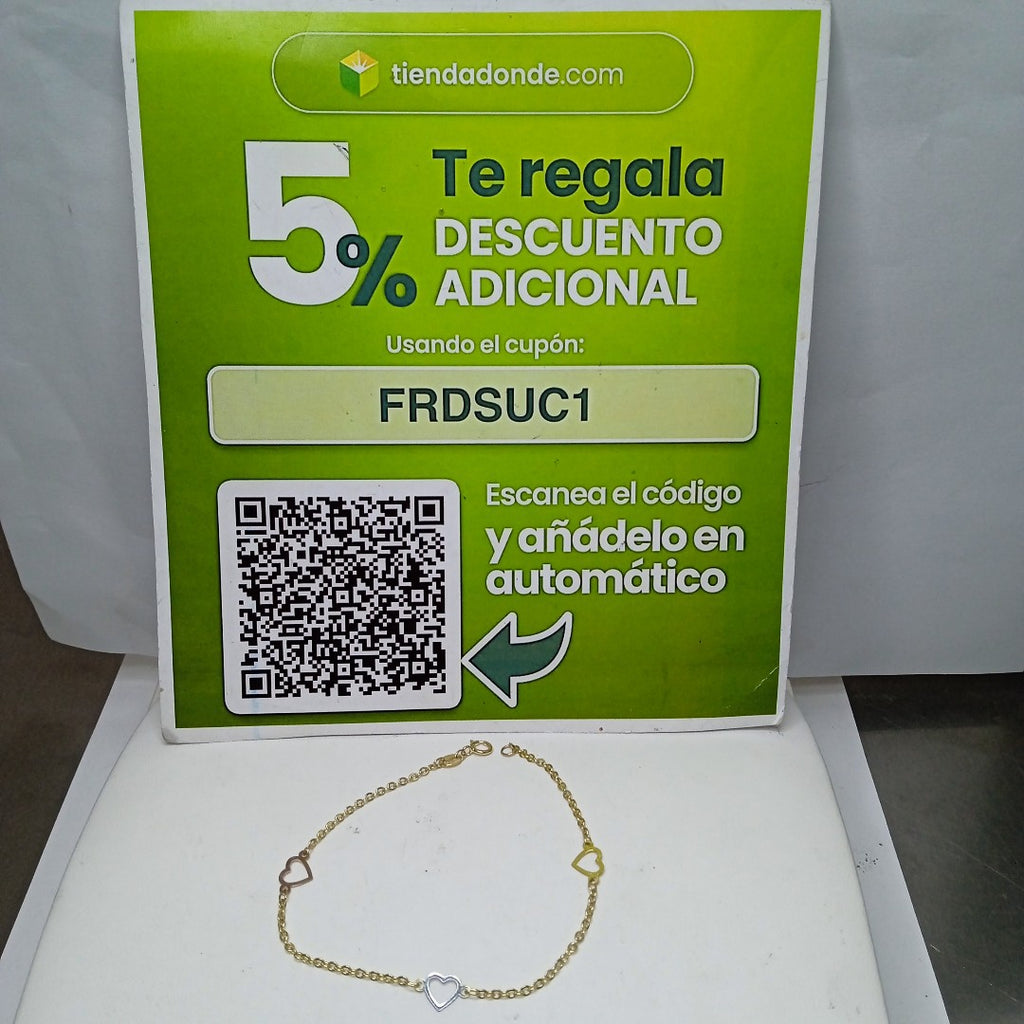 PULSERA ESPECIAL CON CORAZONES 14K 18 CM 1.2 GR (NUEVO)