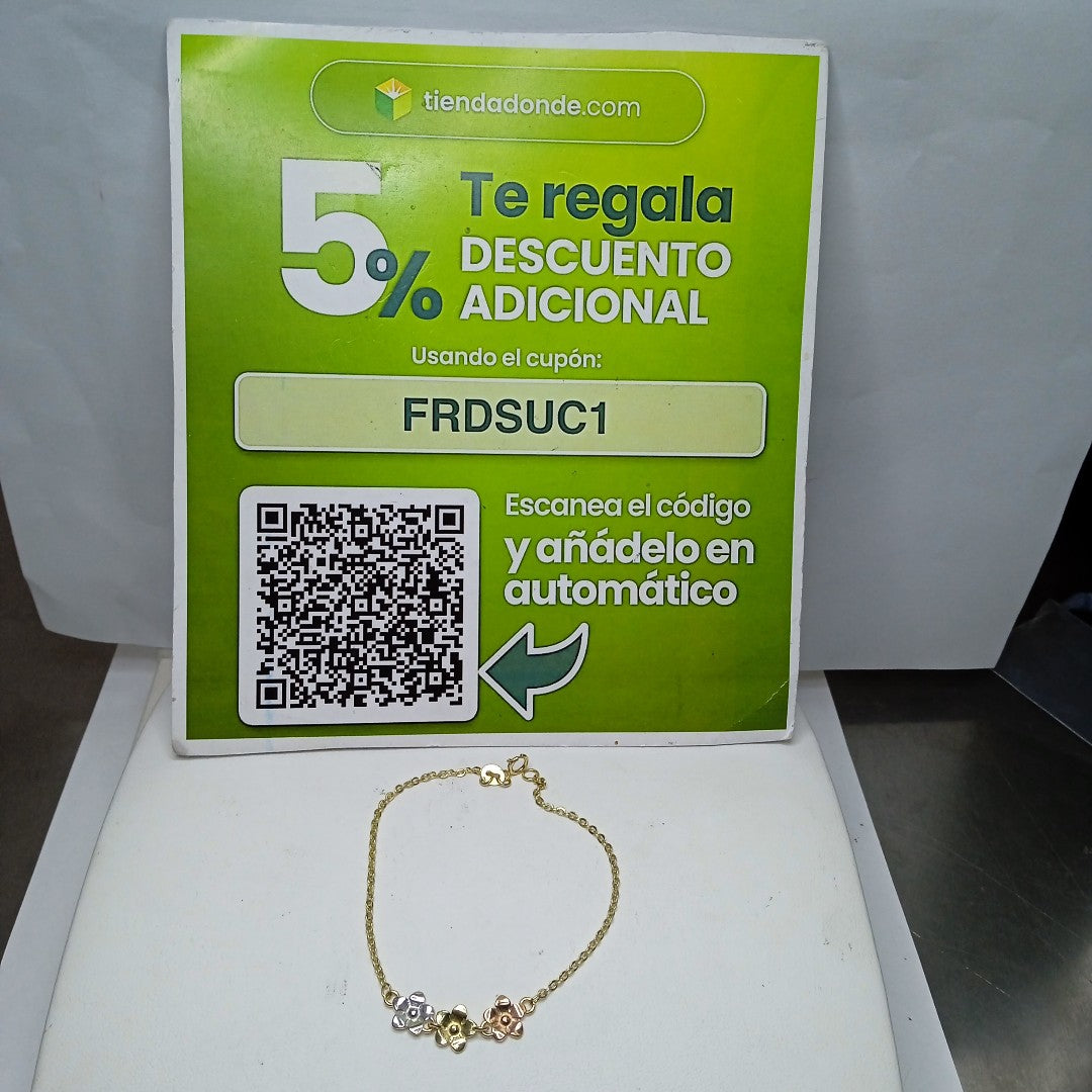 PULSERA TEJIDO ESPECIAL FIG FLORES 14K 18 CM 2 GR (NUEVO)