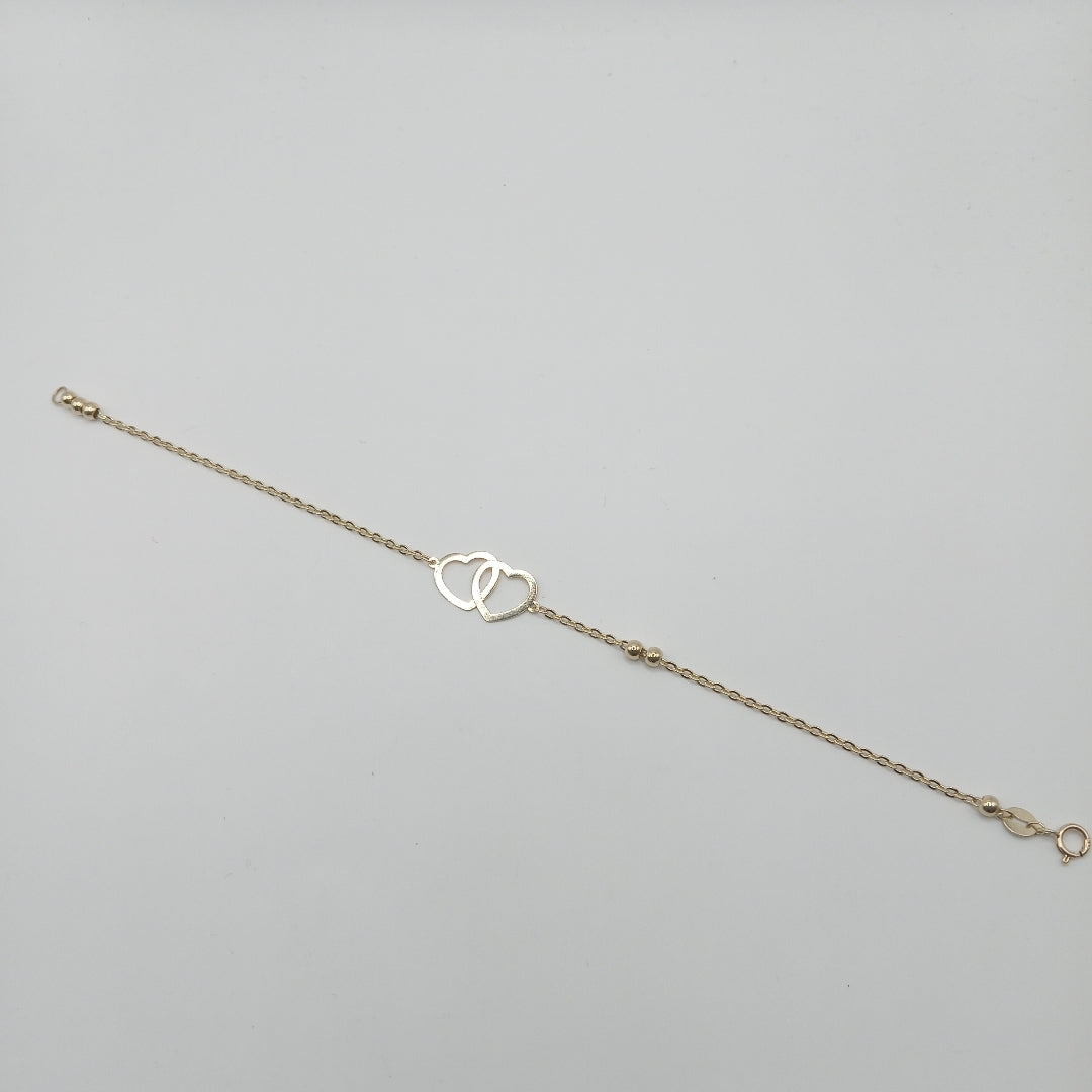 PULSERA TEJIDO ESPECIAL C CORAZONES 14K 18 CM 1.7 GR (NUEVO)