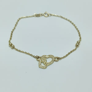 PULSERA TEJIDO ESPECIAL CORAZONES CON CIRCONIAS 14K 18 CM 2.4 GR (NUEVO)