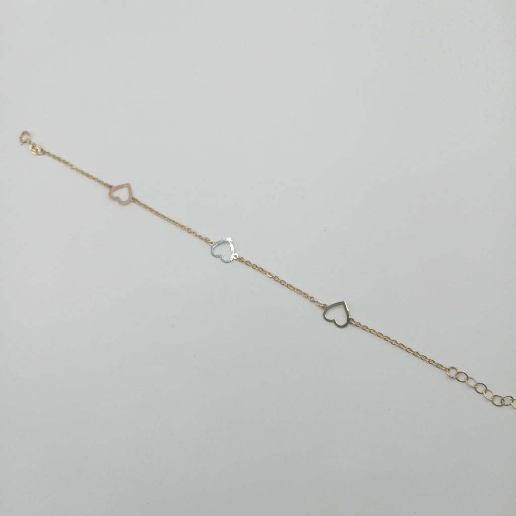 PULSERA ESPECIAL CON CORAZONES CONBINADOS 14K 18 CM 1.7 GR (NUEVO)