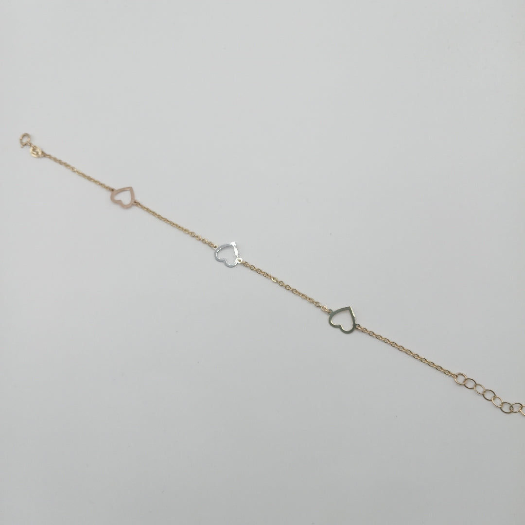 PULSERA ESPECIAL CON CORAZONES CONBINADOS 14K 18 CM 1.7 GR (NUEVO)
