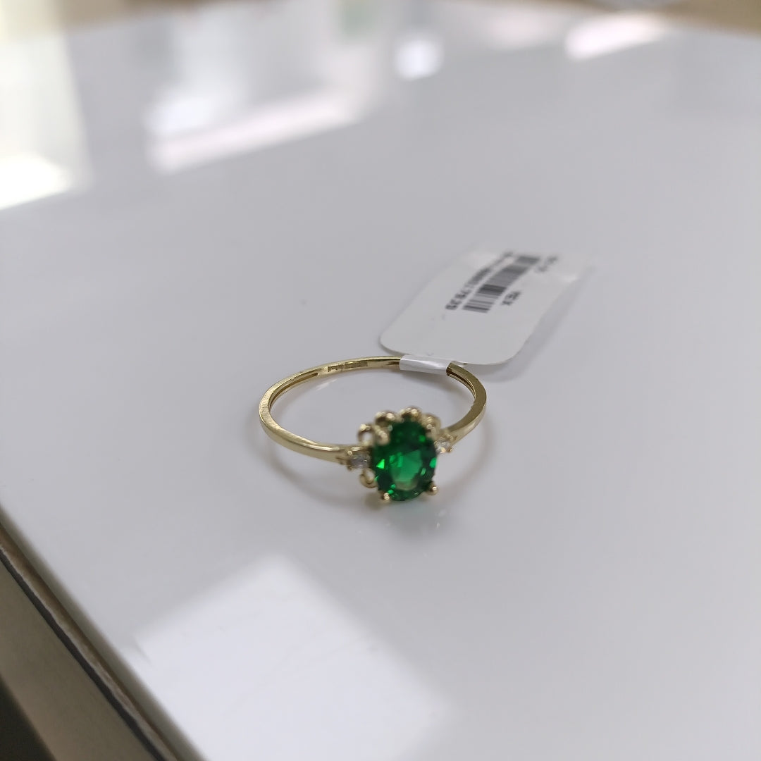 ANILLOS CON CIRCONIAS Y PIEDRA DE COLOR VERDE 14K TALLA 9 1.1 GR (NUEVO)