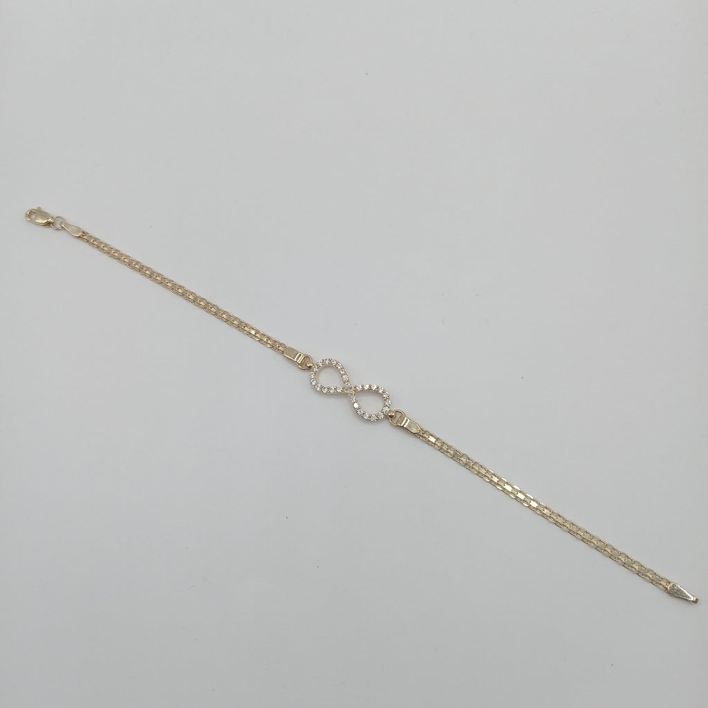 PULSERA TEJIDO ESPECIAL CON INFINITO Y CIRCONIAS 14K 18 CM 3.4 GR (NUEVO)