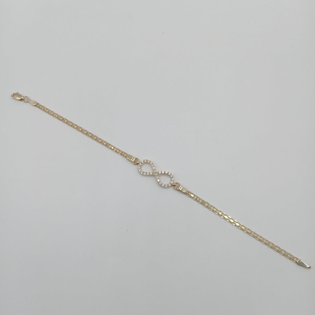 PULSERA TEJIDO ESPECIAL CON INFINITO Y CIRCONIAS 14K 18 CM 3.4 GR (NUEVO)