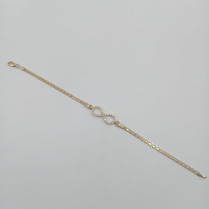 PULSERA TEJIDO ESPECIAL CON INFINITO Y CIRCONIAS 14K 18 CM 3.4 GR (NUEVO)
