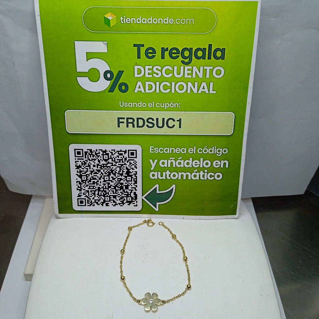 PULSERA TEJIDO ESPECIAL FLOR CON CIRCONIA 14K 18 CM 2.5 GR (NUEVO)