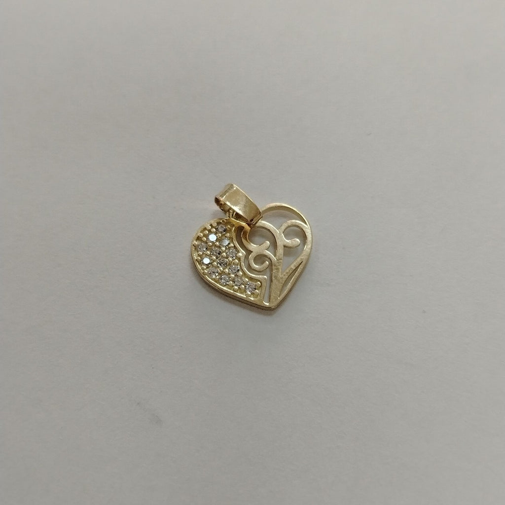 DIJE TEJIDO CORAZON CON CIRCONIAS Y ARBOL DE LA VIDA 14K 0.9 GR (NUEVO)