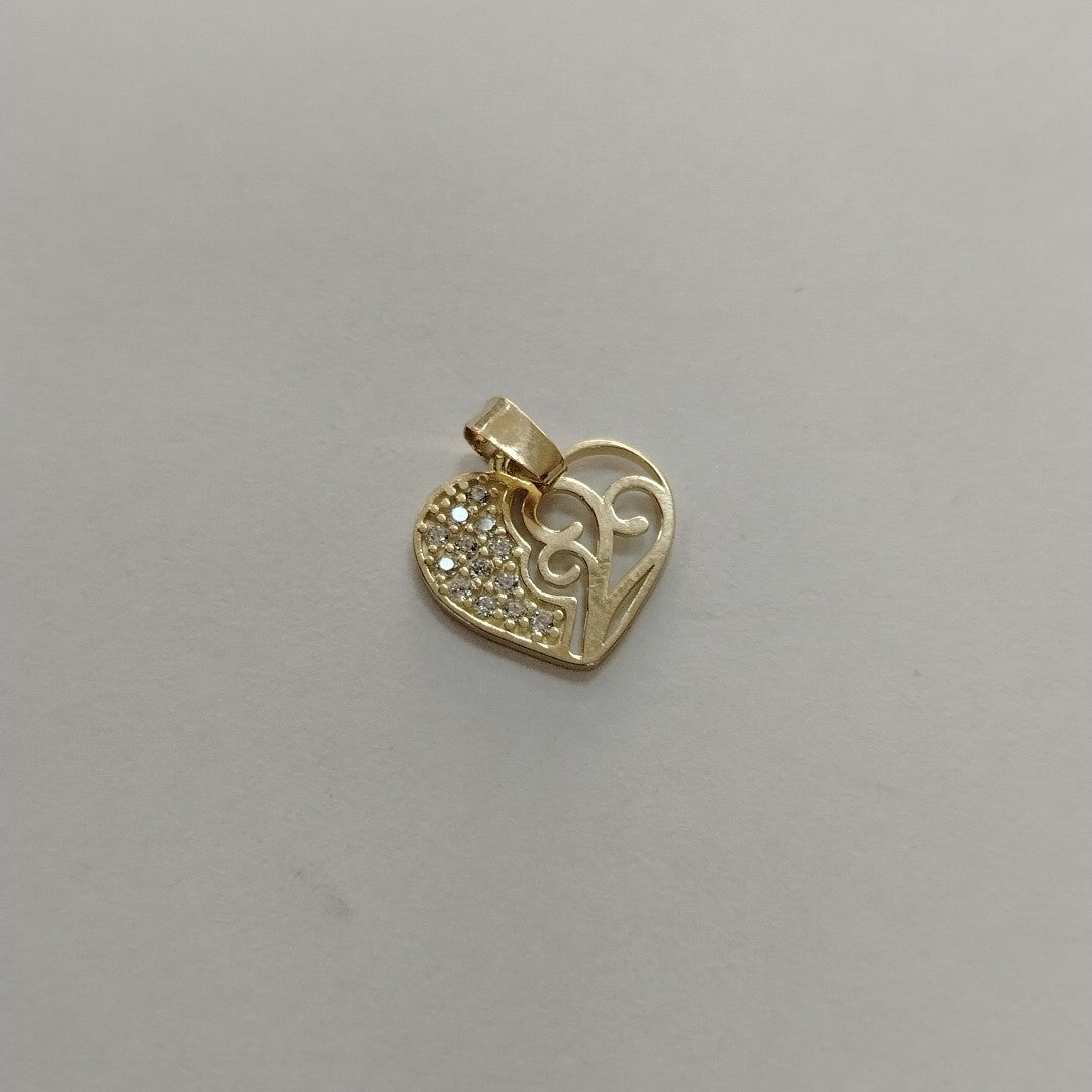 DIJE TEJIDO CORAZON CON CIRCONIAS Y ARBOL DE LA VIDA 14K 0.9 GR (NUEVO)