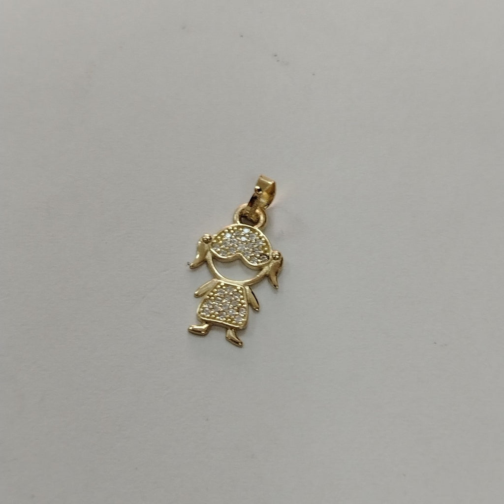 DIJE TEJIDO NIÑA CON CIRCONIAS 14K 0.9 GR (NUEVO)