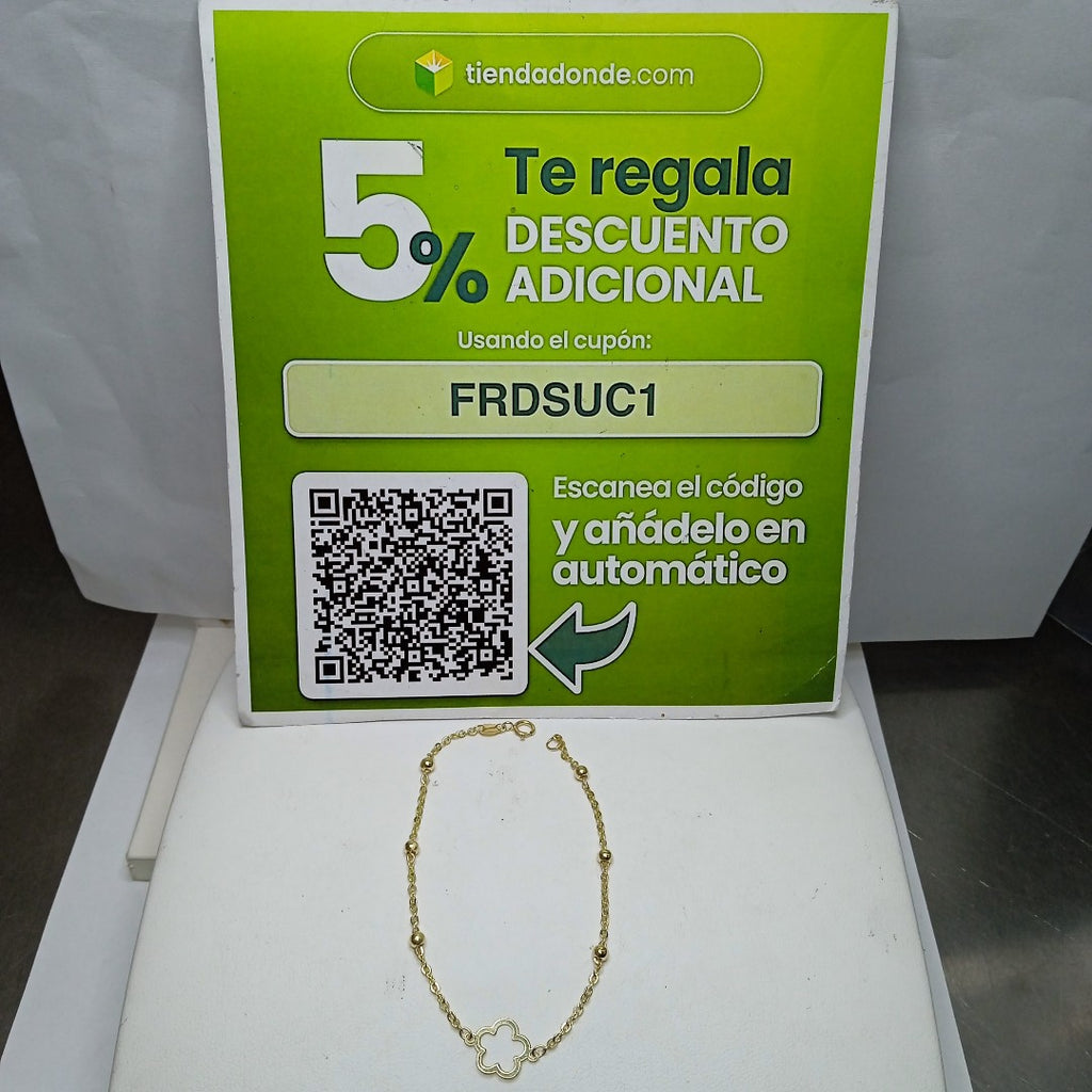 PULSERA TEJIDO ESPECIAL CON FLOR 14K 18 CM 1.6 GR (NUEVO)