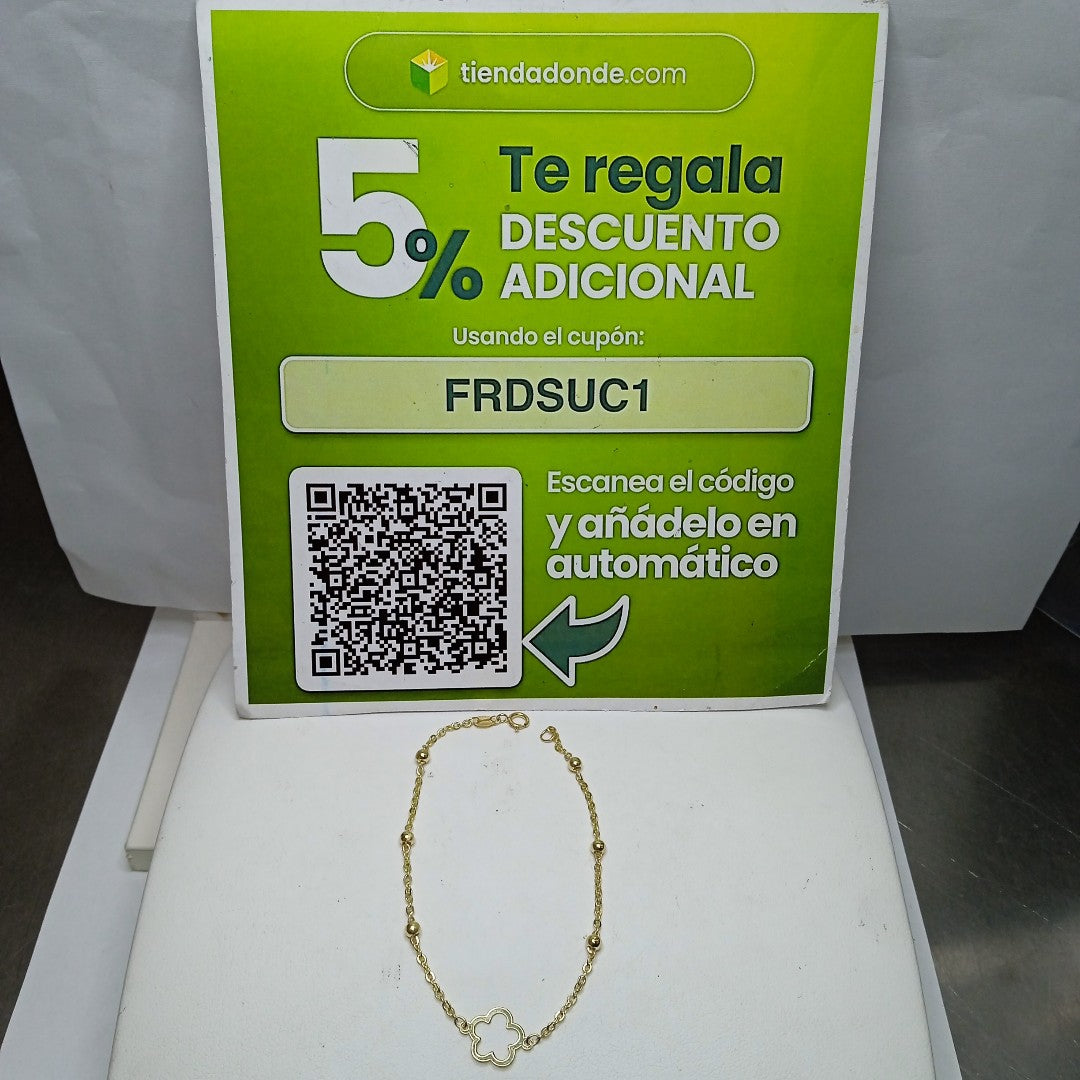 PULSERA TEJIDO ESPECIAL CON FLOR 14K 18 CM 1.6 GR (NUEVO)