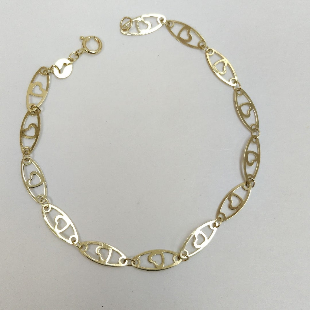 PULSERA TEJIDO ESPECIAL CON CORAZON 14K 18 CM 1.4 GR (NUEVO)