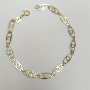 PULSERA TEJIDO ESPECIAL CON CORAZON 14K 18 CM 1.4 GR (NUEVO)