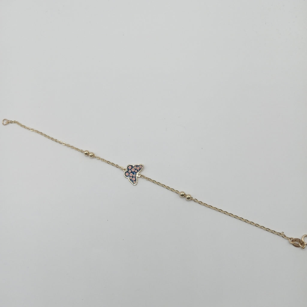 PULSERA TEJIDO ESPECIAL MARIPOSA CON ESMALTE 14K 18 CM 1.8 GR (NUEVO)