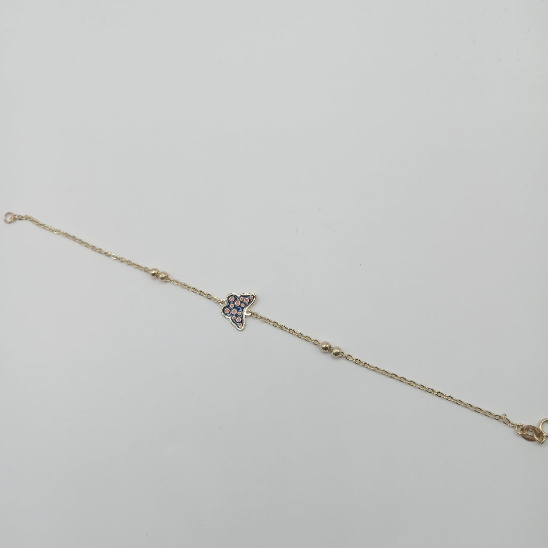 PULSERA TEJIDO ESPECIAL MARIPOSA CON ESMALTE 14K 18 CM 1.8 GR (NUEVO)