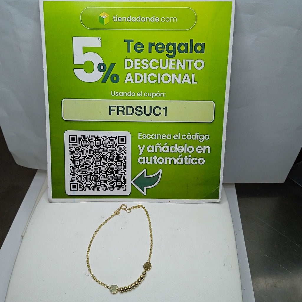 PULSERA TEJIDO ESPECIAL CON BOLITAS 14K 18 CM 1.8 GR (NUEVO)