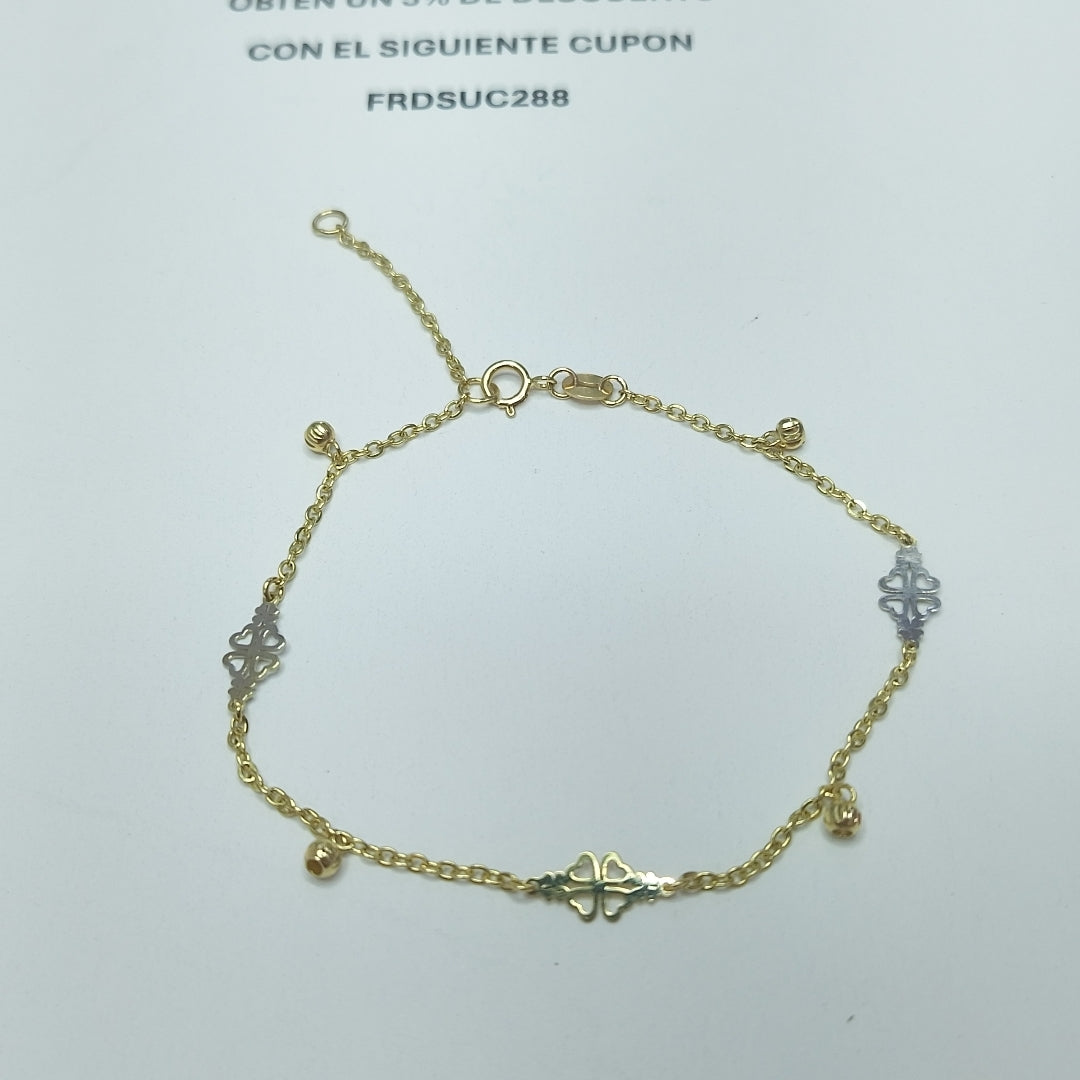 PULSERA ESPECIAL CON TREBOL 14K 18 CM 1.8 GR (NUEVO)
