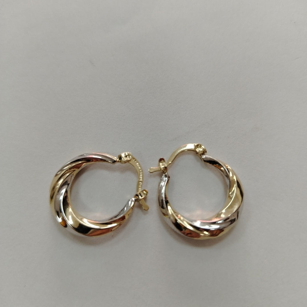 ARETES TEJIDO ARRACADA TRENZADA COMBINADA 14K 1.9 GR (NUEVO)