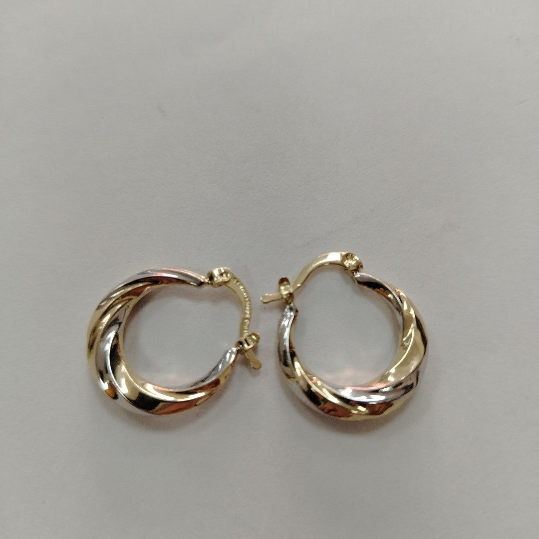 ARETES TEJIDO ARRACADA TRENZADA COMBINADA 14K 1.9 GR (NUEVO)