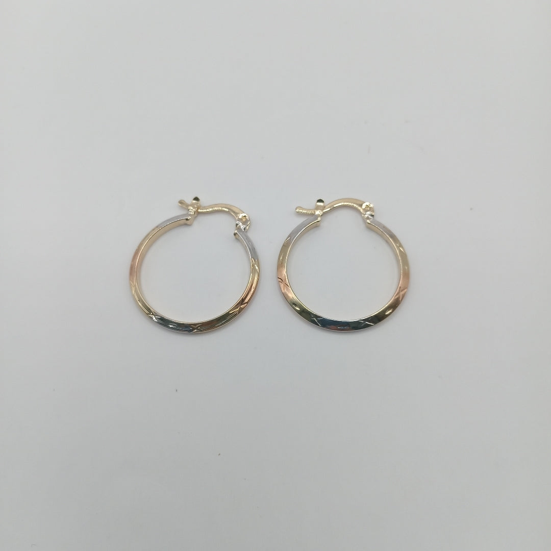 ARETES TEJIDO ARRACADAS BISELADAS COMBINADAS 14K 1.4 GR (NUEVO)