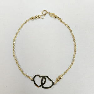PULSERA TEJIDO ESPECIAL C CORAZONES 14K 18 CM 1.6 GR (NUEVO)