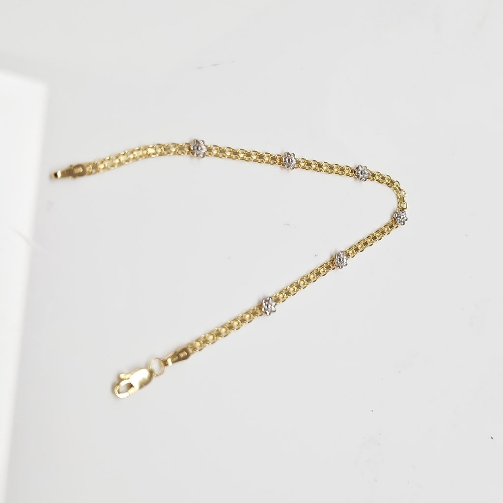 PULSERA ESPECIAL C FLORES 14K 18 CM 3 GR (NUEVO)