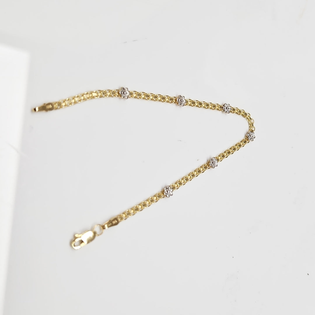 PULSERA ESPECIAL C FLORES 14K 18 CM 3 GR (NUEVO)