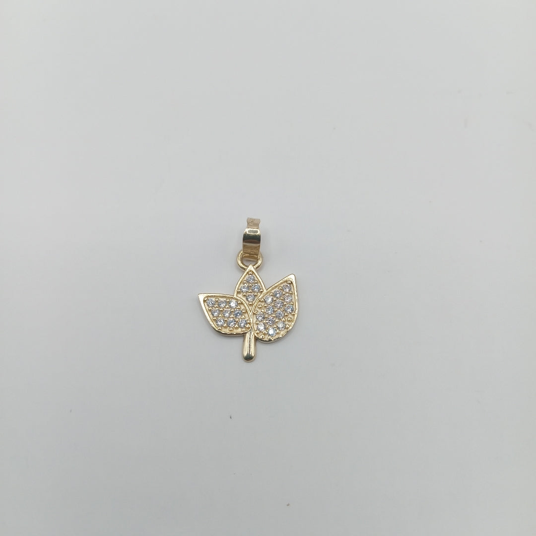 DIJE TEJIDO HOJAS CON CIRCONIAS 14K 1 GR (NUEVO)