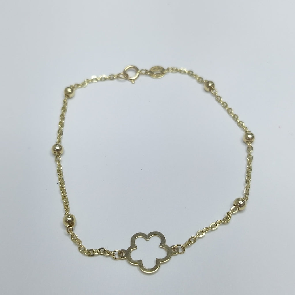 PULSERA TEJIDO ESPECIAL CON FLOR 14K 18 CM 1.6 GR (NUEVO)