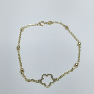 PULSERA TEJIDO ESPECIAL CON FLOR 14K 18 CM 1.6 GR (NUEVO)
