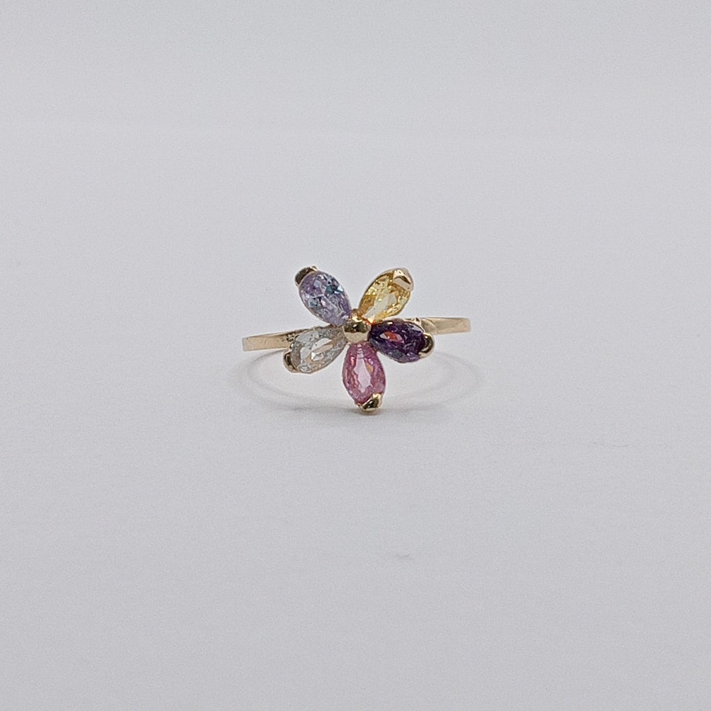 ANILLOS FLOR CON PIEDRAS DE COLOR 14K TALLA 7 1.4 GR (NUEVO)