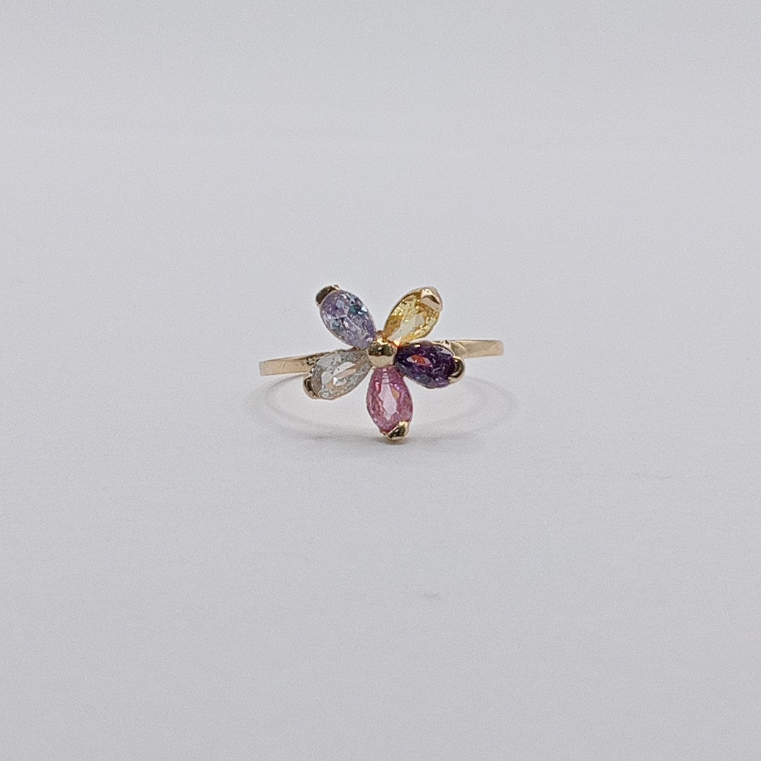 ANILLOS FLOR CON PIEDRAS DE COLOR 14K TALLA 7 1.4 GR (NUEVO)