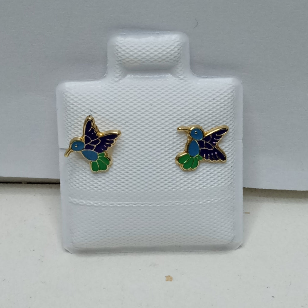 BROQUELES BROQUEL FIG COLIBRI ESMALTE AZUL 14K 0.2138 GR (NUEVO)