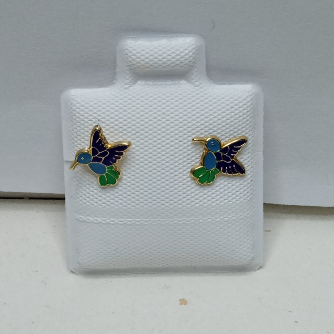 BROQUELES BROQUEL FIG COLIBRI ESMALTE AZUL 14K 0.2138 GR (NUEVO)