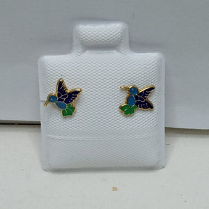 BROQUELES BROQUEL FIG COLIBRI ESMALTE AZUL 14K 0.2138 GR (NUEVO)
