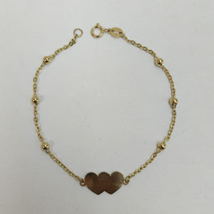 PULSERA TEJIDO ESPECIAL CON DOS CORAZONES 14K 18 CM 1.7 GR (NUEVO)