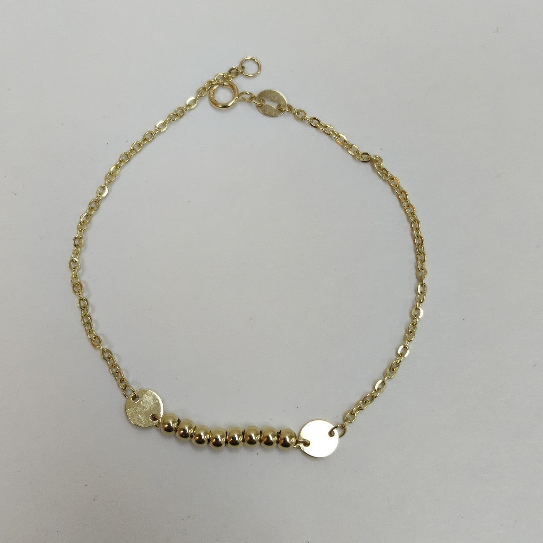 PULSERA TEJIDO ESPECIAL CON BOLITAS 14K 18 CM 1.8 GR (NUEVO)