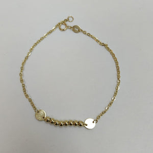 PULSERA TEJIDO ESPECIAL CON BOLITAS 14K 18 CM 1.8 GR (NUEVO)