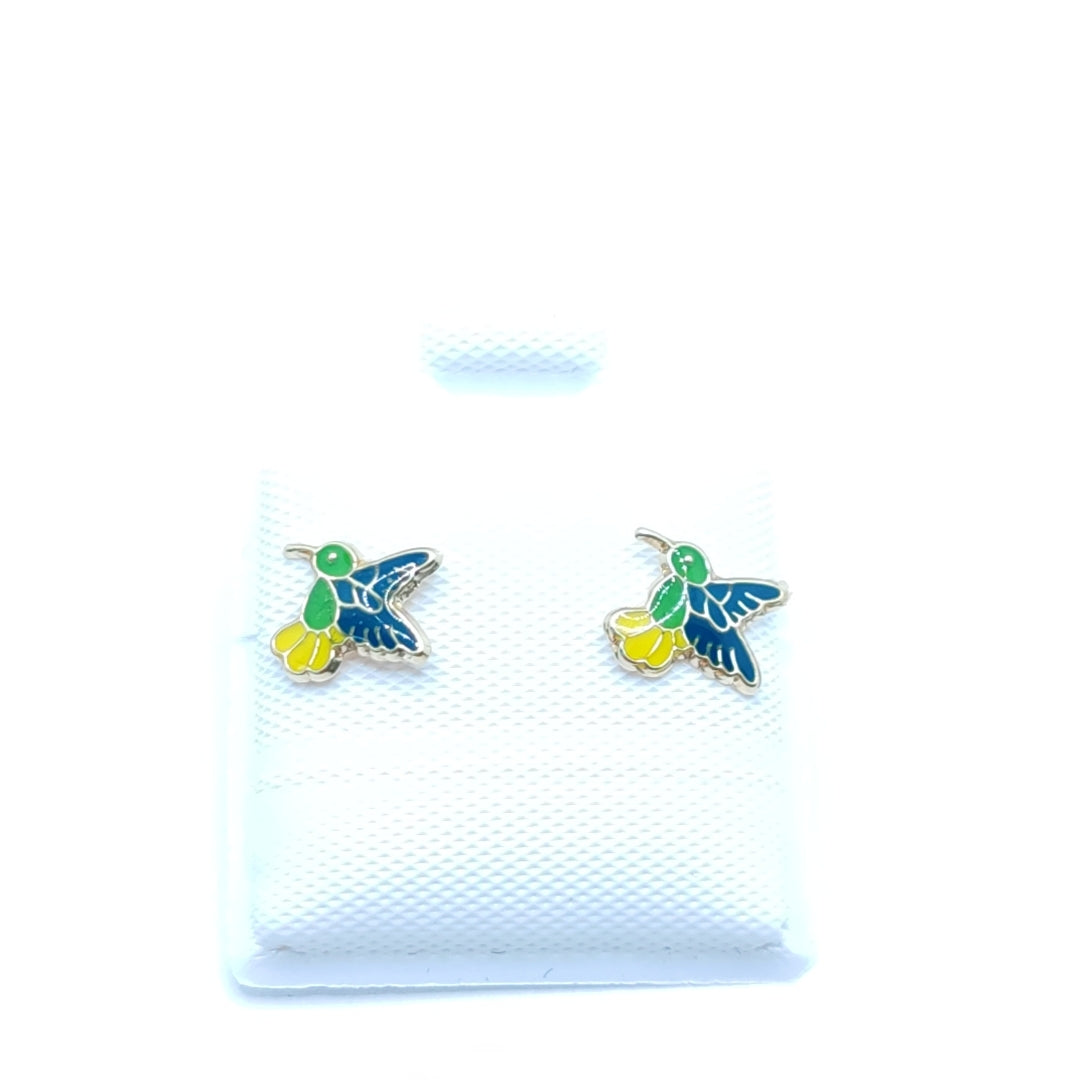 BROQUELES BROQUEL FIG COLIBRI ESMALTE VERDE 14K 0.2138 GR (NUEVO)