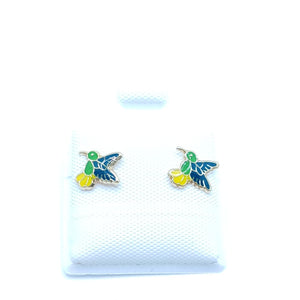 BROQUELES BROQUEL FIG COLIBRI ESMALTE VERDE 14K 0.2138 GR (NUEVO)