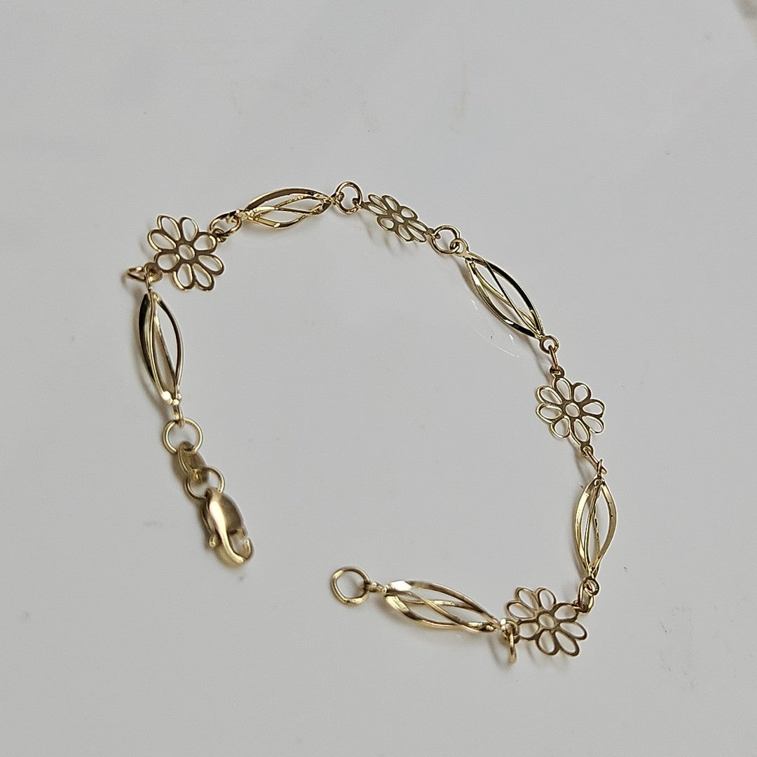 PULSERA ESPECIAL CON FLORES 14K 18 CM 2.6 GR (NUEVO)